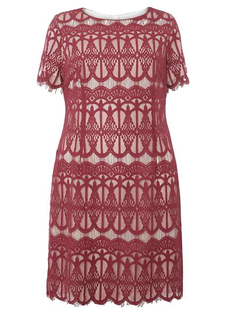 **DP Curve Berry and Cream Lace Penccil dress